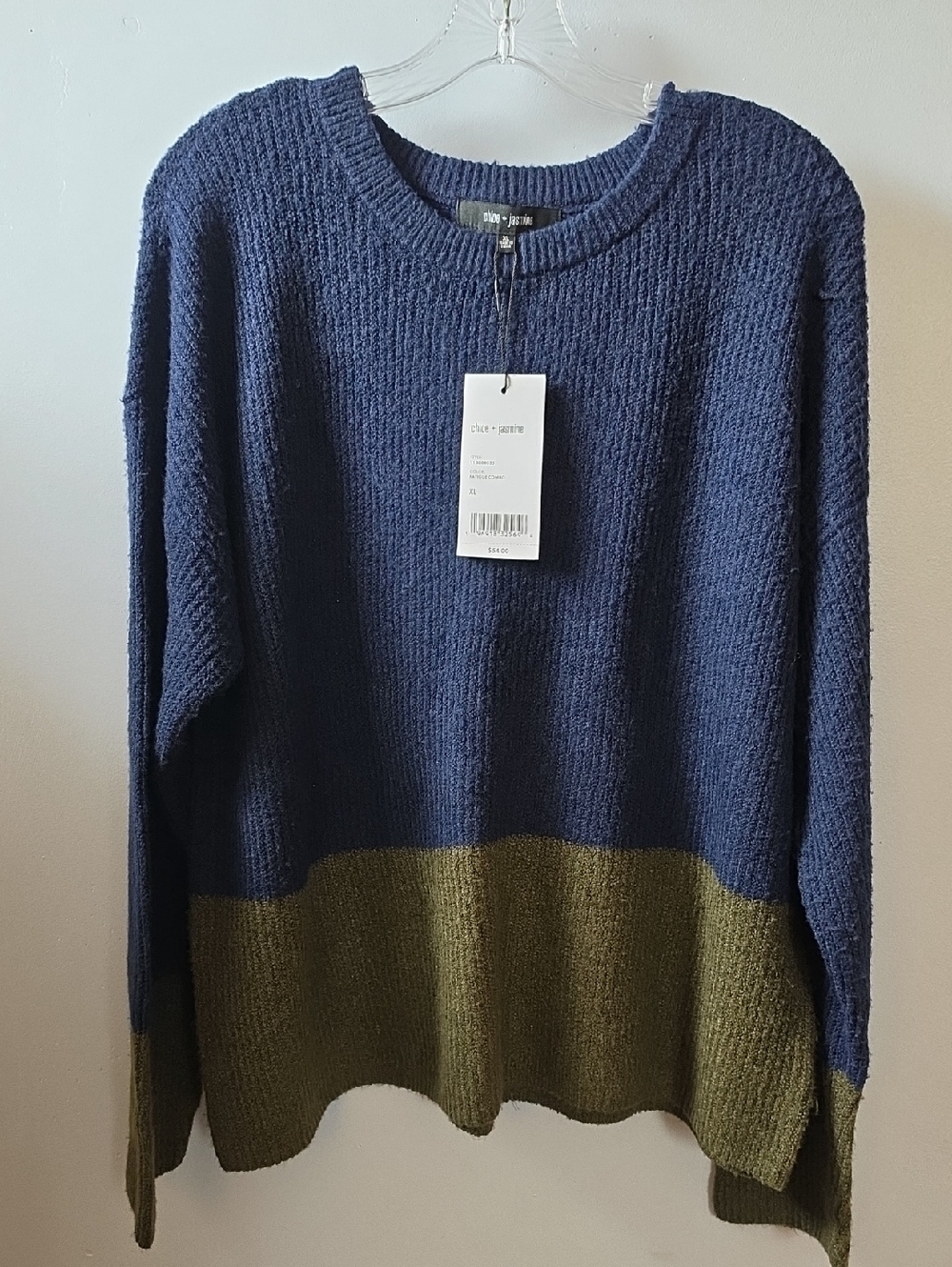 Chloe + Jasmine Colorblock Navy and Olive Crewneck Sweater - Casual Layering